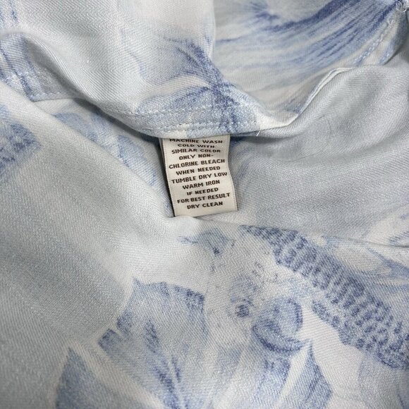 Caribbean Shirt Mens Sz 4XB Blue White Palm Leaves Silk Blend Hawaiian Button-Up - Picture 8 of 10